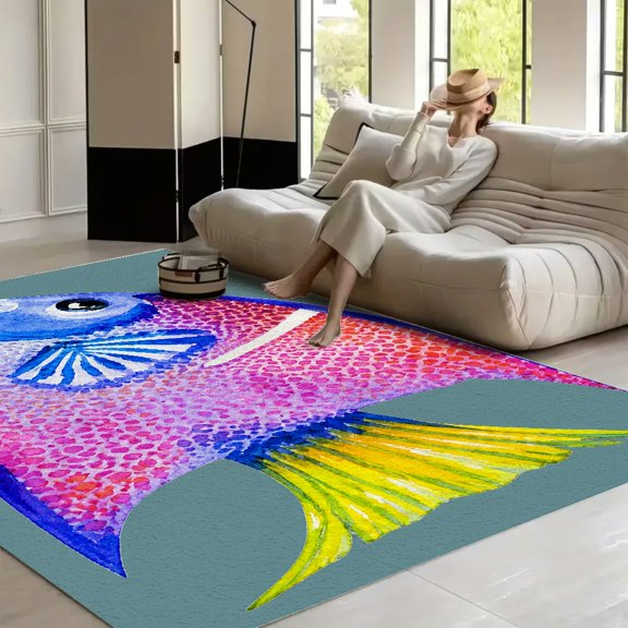 RKSupls Colorful Angelfish Watercolor  Soft Fluffy Velvet Area Rug   for Living Room Bedroom, Non-Slip Washable Carpet, Modern Minimalist Home Decor Floor Mat