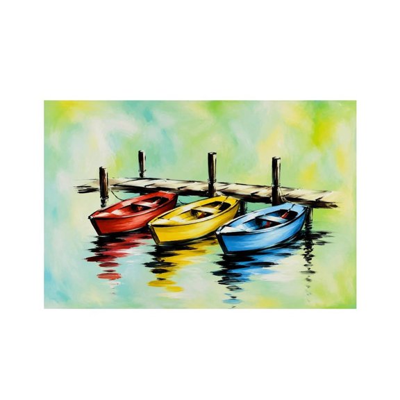 RKSupls Colorful Boats at Wooden Dock.png Linen Placemats 30x45cm Straight Edge Stain Resistant Washable Non-Slip Table Mats Table for Kitchen Dining Room Home
