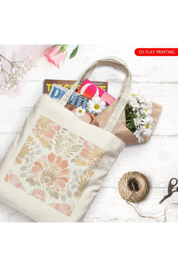 Colorful Boho Flower Pattern Canvas Tote Bag, Reusable Shoulder Tote Bag for Women and Men, Large Durable Canvas Shoulder Bag Perfect for Grocery Work Beach Shopping