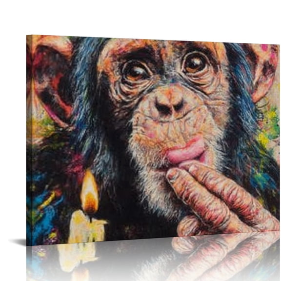 RKSupls Colorful Chimp Canvas Wall Art, Pop Art Whimsical Wall Decor Print, Modern Artwork for Living Room Bedroom Office Home Decor
