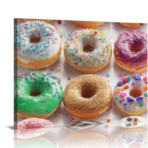 RKSupls Colorful Donuts Canvas Wall Art, Sweet Bakery Wall Decor Print, Modern Artwork for Living Room Bedroom Office Home Decor