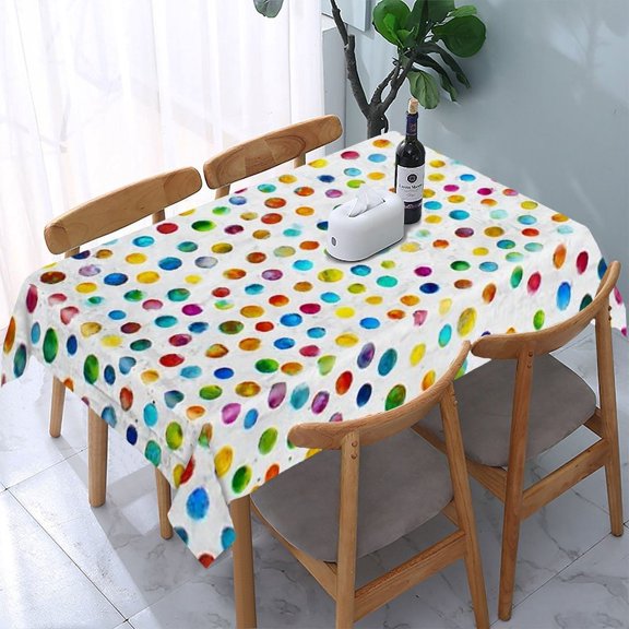 RKSupls Colorful Dots Pattern Rectangle Dining Tablecloth, Washable Wipeable Stain & Wrinkle Resistant Polyester Tablecloth for Kitchen Picnic Party