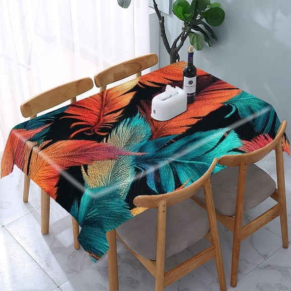 RKSupls Colorful Feathers Pattern Rectangle Dining Tablecloth, Washable Wipeable Stain & Wrinkle Resistant Polyester Tablecloth for Kitchen Picnic Party