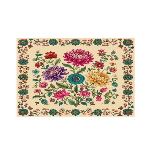 RKSupls Colorful Flower Bouquet Pattern Linen Placemats 30x45cm Straight Edge Stain Resistant Washable Non-Slip Table Mats Table for Kitchen Dining Room Home