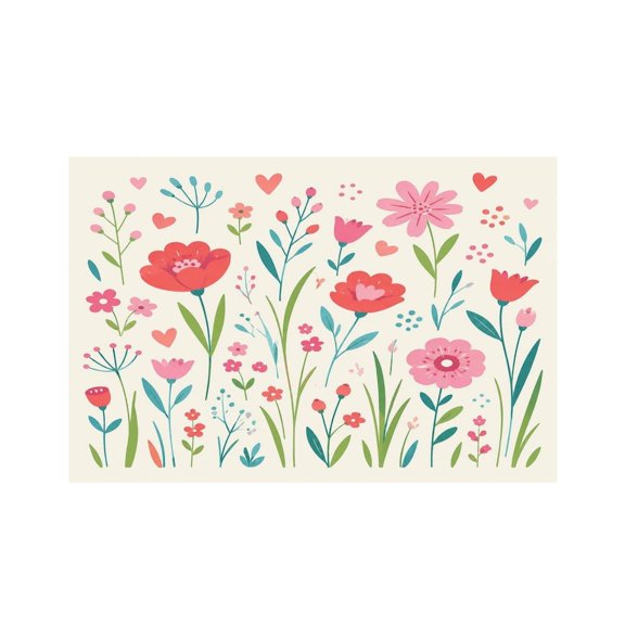 RKSupls Colorful Flower Field Pattern Linen Placemats 30x45cm Straight Edge Stain Resistant Washable Non-Slip Table Mats Table for Kitchen Dining Room Home