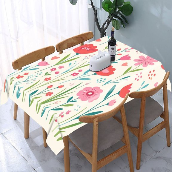 RKSupls Colorful Flower Field Pattern Rectangle Dining Tablecloth, Washable Wipeable Stain & Wrinkle Resistant Polyester Tablecloth for Kitchen Picnic Party