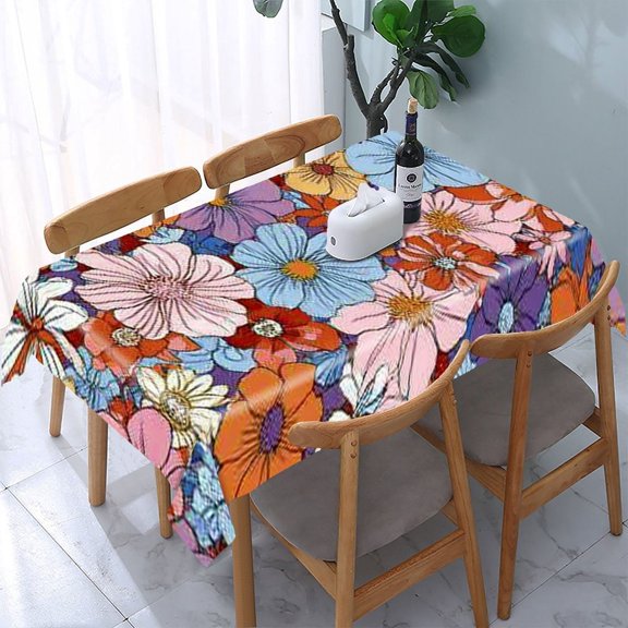 RKSupls Colorful Flowers Pattern Rectangle Dining Tablecloth, Washable Wipeable Stain & Wrinkle Resistant Polyester Tablecloth for Kitchen Picnic Party
