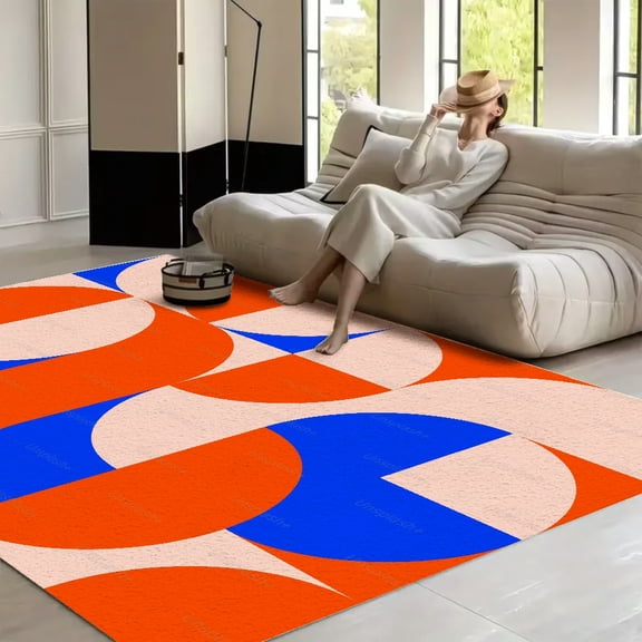 RKSupls Colorful Mosaic Abstract Pattern Soft Fluffy Velvet Area Rug for Living Room Bedroom, Non-Slip Washable Carpet, Modern Minimalist Home Decor Floor Mat