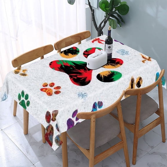 RKSupls Colorful Paw Prints Rectangle Dining Tablecloth, Washable Wipeable Stain & Wrinkle Resistant Polyester Tablecloth for Kitchen Picnic Party
