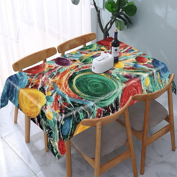 RKSupls Colorful Planets Space Rectangle Dining Tablecloth, Washable Wipeable Stain & Wrinkle Resistant Polyester Tablecloth for Kitchen Picnic Party
