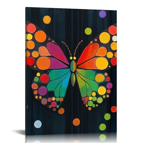 RKSupls Colorful Polka Dot Butterfly Canvas Wall Art, Canvas Prints Wall Art for Living Room Bedroom Entryway Office, Art Print Painting for Home Decor