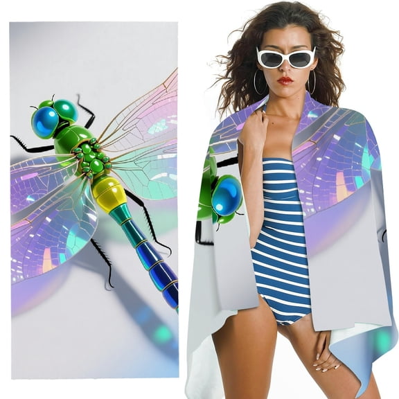 RKSupls Colorful Rainbow Dragonfly Oversized Microfiber Beach Towel, Machine Washable Ultra-Soft Microfiber for Bathroom, beach, Soft Super Absorbent- 30x60 in
