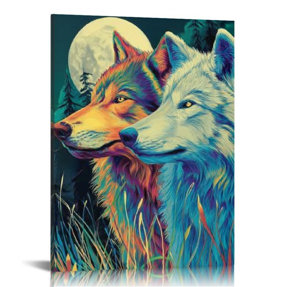 RKSupls Colorful Wolf Canvas Wall Art, Canvas Prints Wall Art for Living Room Bedroom Entryway Office, Art Print Painting for New Year Home Decorations,12x16in