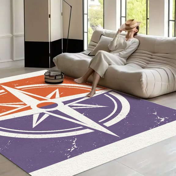RKSupls Compass Rose Nautical Split  Soft Fluffy Velvet Area Rug   for Living Room Bedroom, Non-Slip Washable Carpet, Modern Minimalist Home Decor Floor Mat