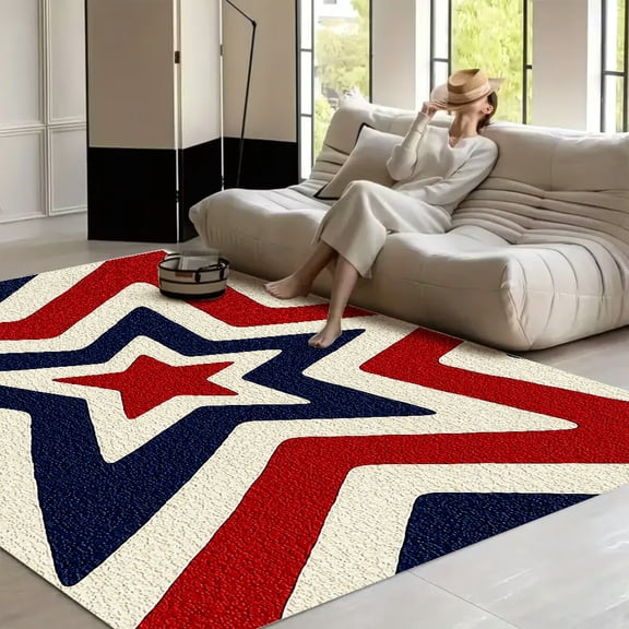 RKSupls Concentric Stars Canvas Abstract Soft Fluffy Velvet Area Rug for Living Room Bedroom, Non-Slip Washable Carpet, Modern Minimalist Home Decor Floor Mat