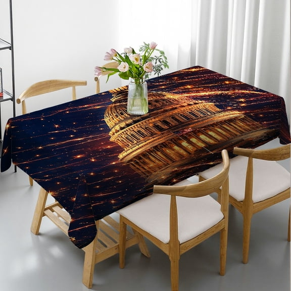 RKSupls Congress Building Fireworks Glow Rectangle Dining Tablecloth, 2D Flat Printing - Holiday Party Tablecloth Rectangle Dining Tablecloth, Ideal for Kitchen Picnic Party