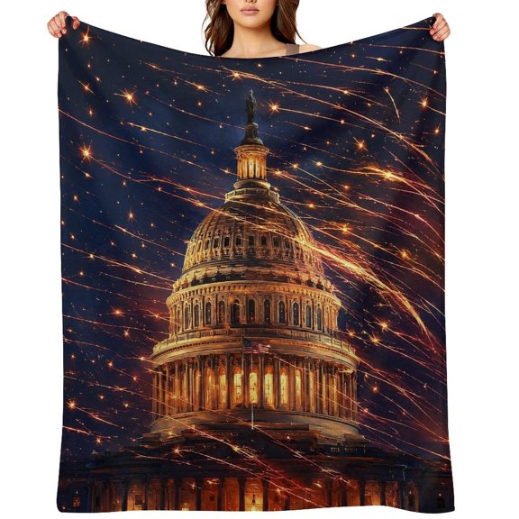 RKSupls Congress Building Fireworks Glow Soft Flannel Throw Blanket, Lightweight Fuzzy Warm Cozy Blanket for Couch Bed Home Travel Decor