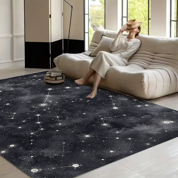 RKSupls Constellation Map Night Sky  Soft Fluffy Velvet Area Rug   for Living Room Bedroom, Non-Slip Washable Carpet, Modern Minimalist Home Decor Floor Mat
