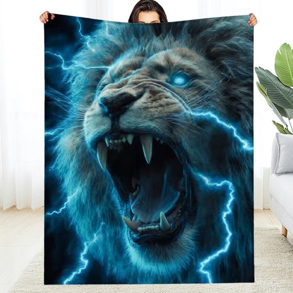 RKSupls Cool Lion Thunder Sky Throw Blanket, Soft Warm Lightweight Flannel Throw Blanket for Couch, Bed, Outdoor, Cozy Fluffy Fuzzy Blankets for Women Boys Girls, Home Decor, 50*60in