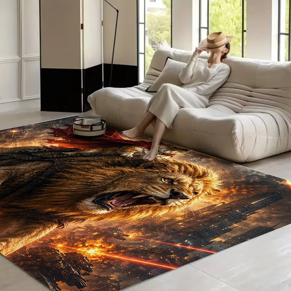 RKSupls Corgi Superhero Riding Lion  Soft Fluffy Velvet Area Rug   for Living Room Bedroom, Non-Slip Washable Carpet, Modern Minimalist Home Decor Floor Mat