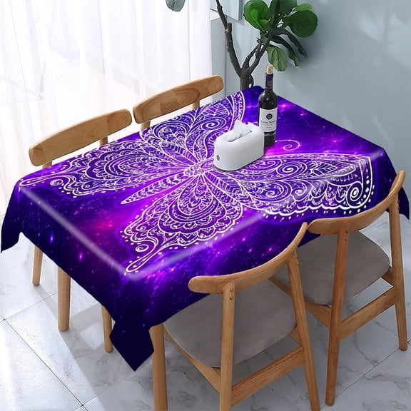 RKSupls Cosmic Butterfly Mandala Rectangle Dining Tablecloth, Washable Wipeable Stain & Wrinkle Resistant Polyester Tablecloth for Kitchen Picnic Party