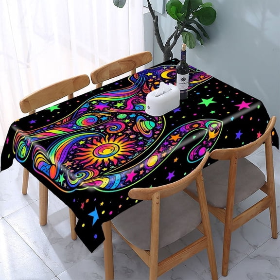 RKSupls Cosmic Cat Space Galaxy Rectangle Dining Tablecloth, Washable Wipeable Stain & Wrinkle Resistant Polyester Tablecloth for Kitchen Picnic Party