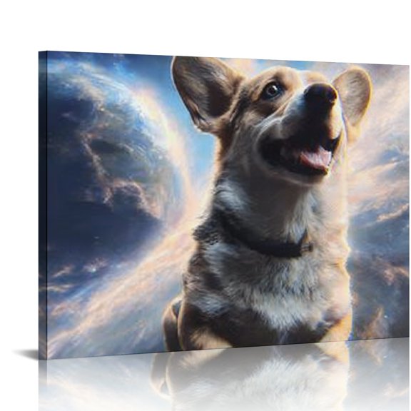 RKSupls Cosmic Corgi Canvas Wall Art, Space Fantasy Wall Decor Print, Modern Artwork for Living Room Bedroom Office Home Decor