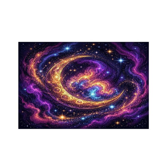 RKSupls Cosmic Crescent Moon Galaxy Nebula Linen Placemats 30x45cm Straight Edge Stain Resistant Washable Non-Slip Table Mats Table for Kitchen Dining Room Home