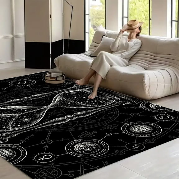RKSupls Cosmic Hourglass Planets Alchemy  Soft Fluffy Velvet Area Rug   for Living Room Bedroom, Non-Slip Washable Carpet, Modern Minimalist Home Decor Floor Mat