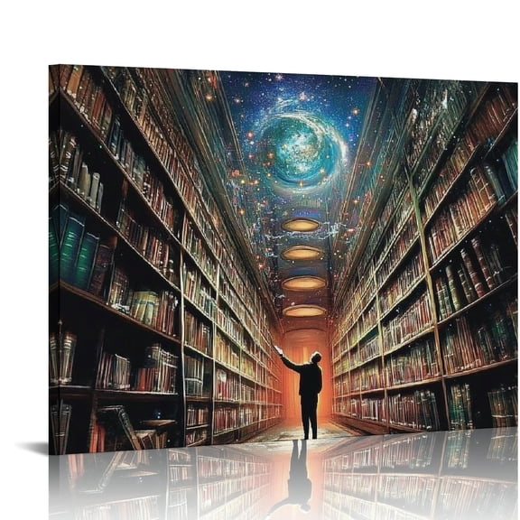 RKSupls Cosmic Library Canvas Wall Art, Surreal Fantasy Style Wall Decor Print, Modern Artwork for Living Room Bedroom Office Home Decor