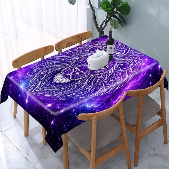 RKSupls Cosmic Lion Mandala Art Rectangle Dining Tablecloth, Washable Wipeable Stain & Wrinkle Resistant Polyester Tablecloth for Kitchen Picnic Party