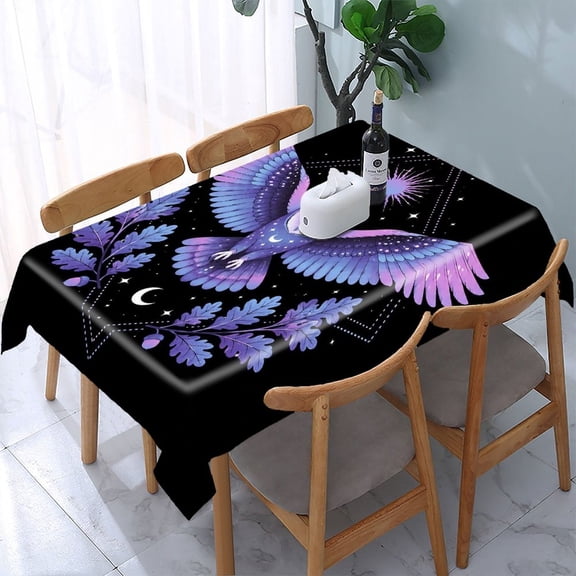 RKSupls Cosmic Purple Owl Rectangle Dining Tablecloth, Washable Wipeable Stain & Wrinkle Resistant Polyester Tablecloth for Kitchen Picnic Party