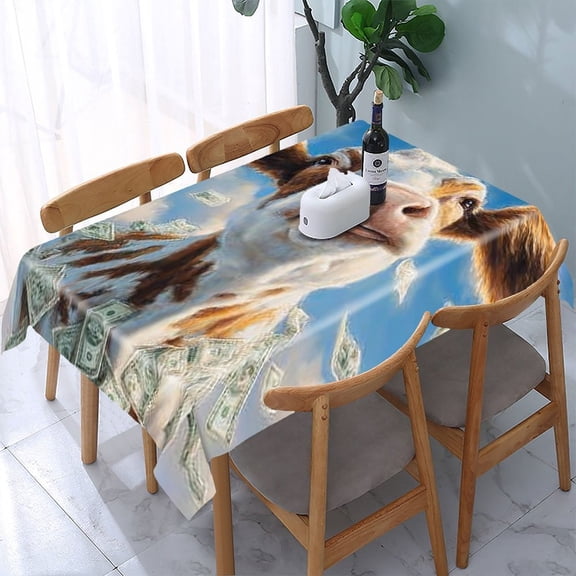 RKSupls Cow Money Sky Rectangle Dining Tablecloth, Washable Wipeable Stain & Wrinkle Resistant Polyester Tablecloth for Kitchen Picnic Party