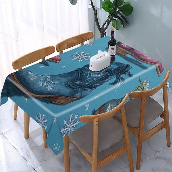RKSupls Cowboy Boots Snowflakes Blue Rectangle Dining Tablecloth, Washable Wipeable Stain & Wrinkle Resistant Polyester Tablecloth for Kitchen Picnic Party
