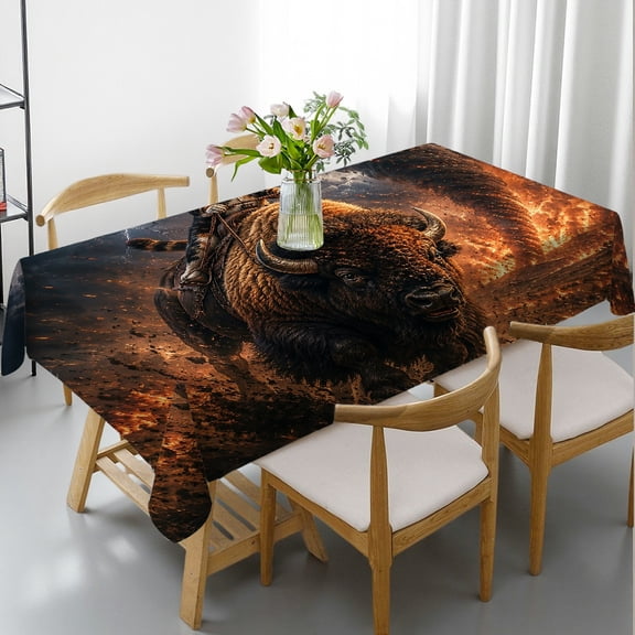 RKSupls Cowboy Cat Riding Buffalo In Storm Rectangle Dining Tablecloth, Holiday Party Tablecloth - Holiday-Themed Design Rectangle Dining Tablecloth, Ideal for Kitchen Picnic Party
