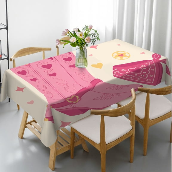 RKSupls Cowgirl Boots Bandana Hearts Pink Rectangle Tablecloth, Polyester Tablecloths - Holiday Party Tablecloth Rectangle Tablecloth, Ideal for Kitchen Picnic Party