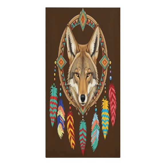 RKSupls Coyote Native Dreamcatcher Feathers Microfiber Beach Towel Absorbent Compact Towels for Swimming Pool Beach Travel Things for Vacation Essentials Adult Gift,61.430.3Inch