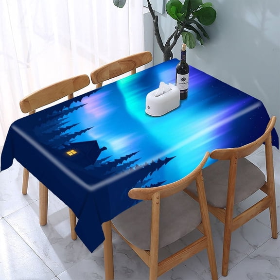 RKSupls Cozy Cabin Northern Lights Rectangle Dining Tablecloth, Washable Wipeable Stain & Wrinkle Resistant Polyester Tablecloth for Kitchen Picnic Party