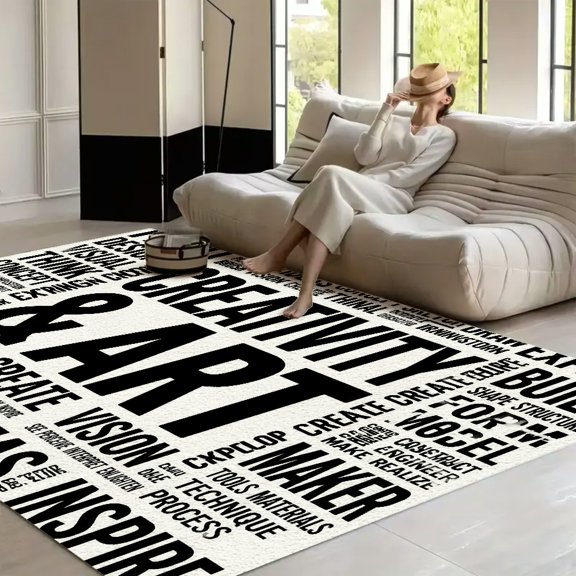 RKSupls Creativity Art Design Typography Poster Soft Fluffy Velvet Area Rug for Living Room Bedroom, Non-Slip Washable Carpet, Modern Minimalist Home Decor Floor Mat