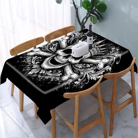 RKSupls Crowned Skull Crossbones Rectangle Dining Tablecloth, Washable Wipeable Stain & Wrinkle Resistant Polyester Tablecloth for Kitchen Picnic Party