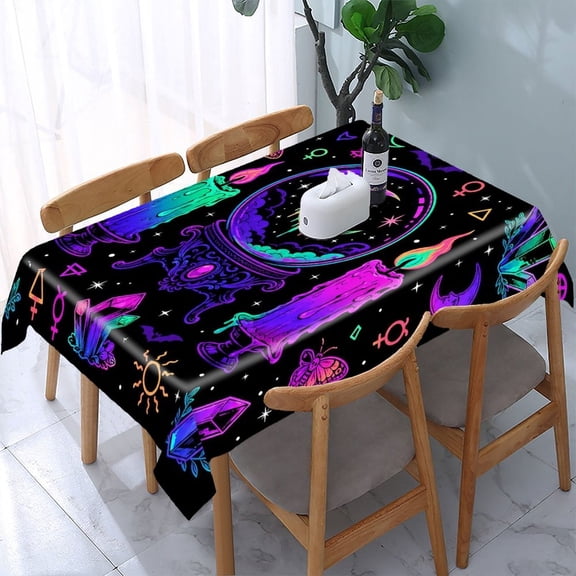 RKSupls Crystal Ball Candle Neon Rectangle Dining Tablecloth, Washable Wipeable Stain & Wrinkle Resistant Polyester Tablecloth for Kitchen Picnic Party