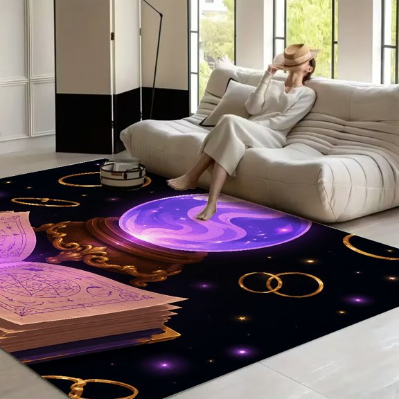 RKSupls Crystal Ball Spell Book Magic Rings  Soft Fluffy Velvet Area Rug   for Living Room Bedroom, Non-Slip Washable Carpet, Modern Minimalist Home Decor Floor Mat