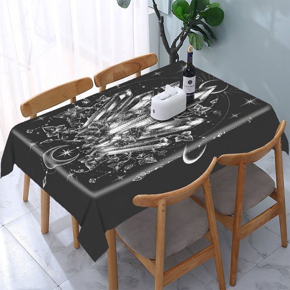 RKSupls Crystal Cluster Moon Rectangle Dining Tablecloth, Washable Wipeable Stain & Wrinkle Resistant Polyester Tablecloth for Kitchen Picnic Party
