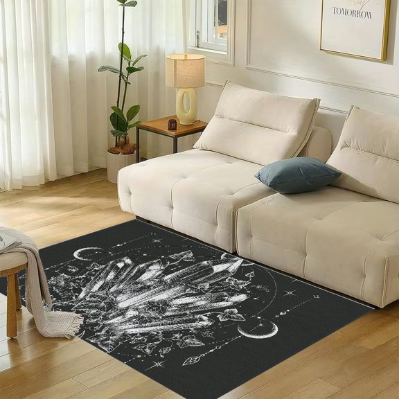 RKSupls Crystal Cluster Moon Soft Flannel Area Rug 71x47 Inch, Non-Slip Floor Mat for Living Room Bedroom, Warm Fuzzy Carpet for Winter Holiday Decor