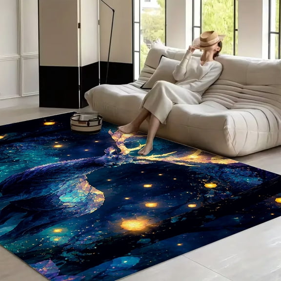 RKSupls Crystal Deer Starlight Forest  Soft Fluffy Velvet Area Rug   for Living Room Bedroom, Non-Slip Washable Carpet, Modern Minimalist Home Decor Floor Mat