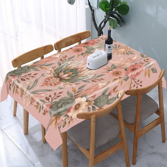 RKSupls Crystal Flower Boho Art Rectangle Dining Tablecloth, Washable Wipeable Stain & Wrinkle Resistant Polyester Tablecloth for Kitchen Picnic Party