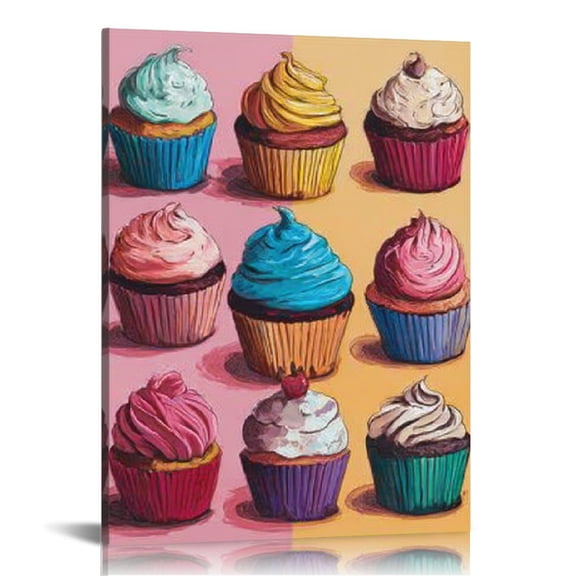 RKSupls Cupcake Theme Canvas Wall Art, Canvas Prints Wall Art for Living Room Bedroom Entryway Office, Art Print Painting for New Year Home Decorations,12x16in