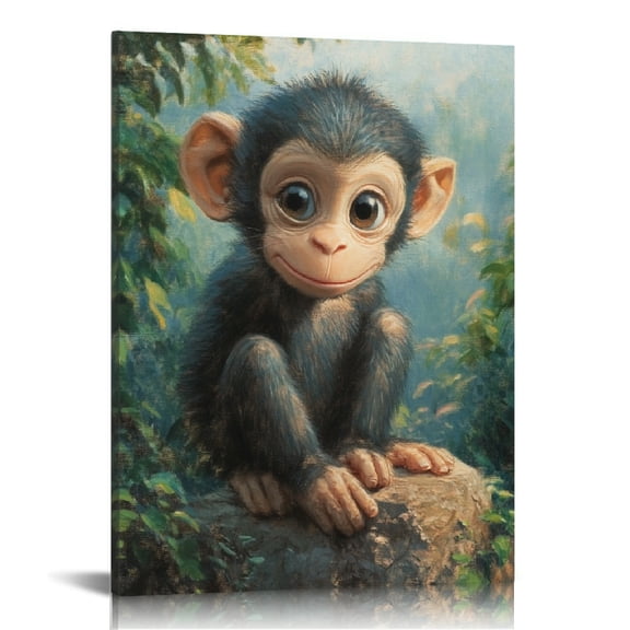 RKSupls Cute Baby Monkey Canvas Wall Art, Canvas Prints Wall Art for Living Room Bedroom Entryway Office, Art Print Painting for Home Decor