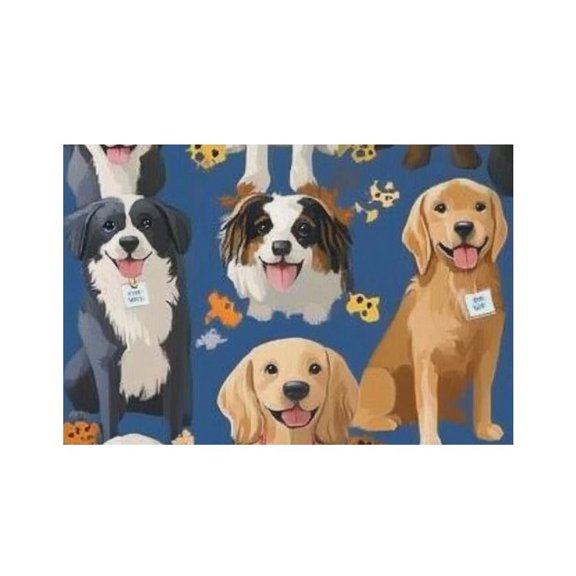 RKSupls Cute Dogs Pattern Blue Linen Placemats 30x45cm Straight Edge Stain Resistant Washable Non-Slip Table Mats Table for Kitchen Dining Room Home