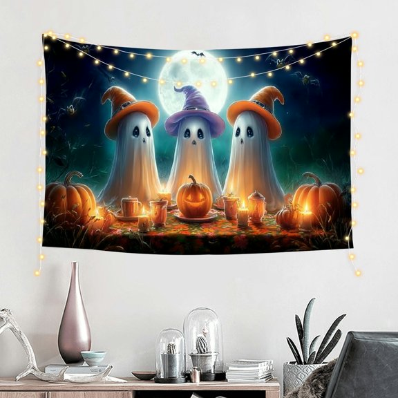 RKSupls Cute Ghost Have A Tea Party Tapestry, Halloween Tapestry Suitable for Hanging for Decorative Wall Hanging, Decorative Bedroom, Living Room Decoration - 60*40in